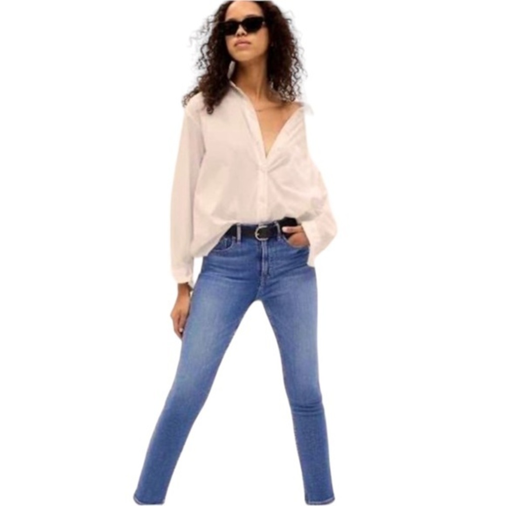REDONE RETRO STONE WASH RAW HEM CIGARETTE HIGH RISE BUTTON FLY BLUE JEANS 25